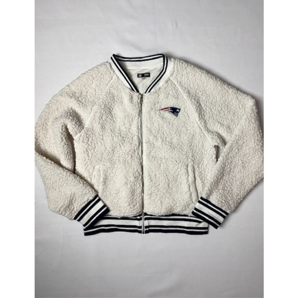 NFL New England Patriots Sherpa Jacket Womens L Full Zip Cozy Fleece